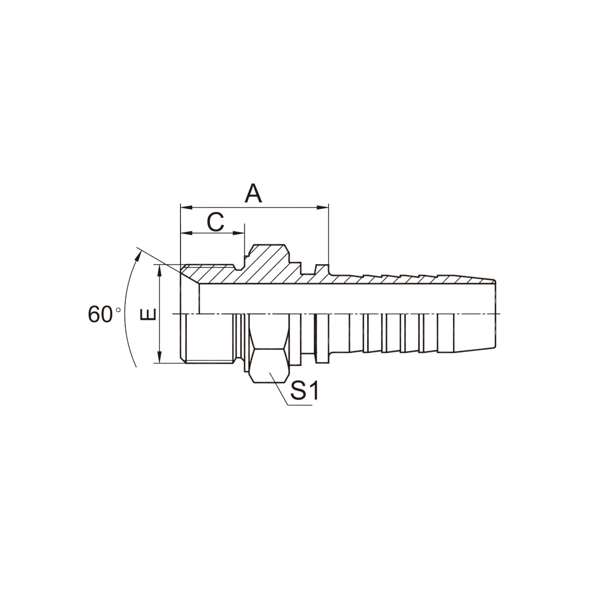 公制外螺纹60°内锥面或六角端面用组合垫密封的双用接头 10611-XX-XX