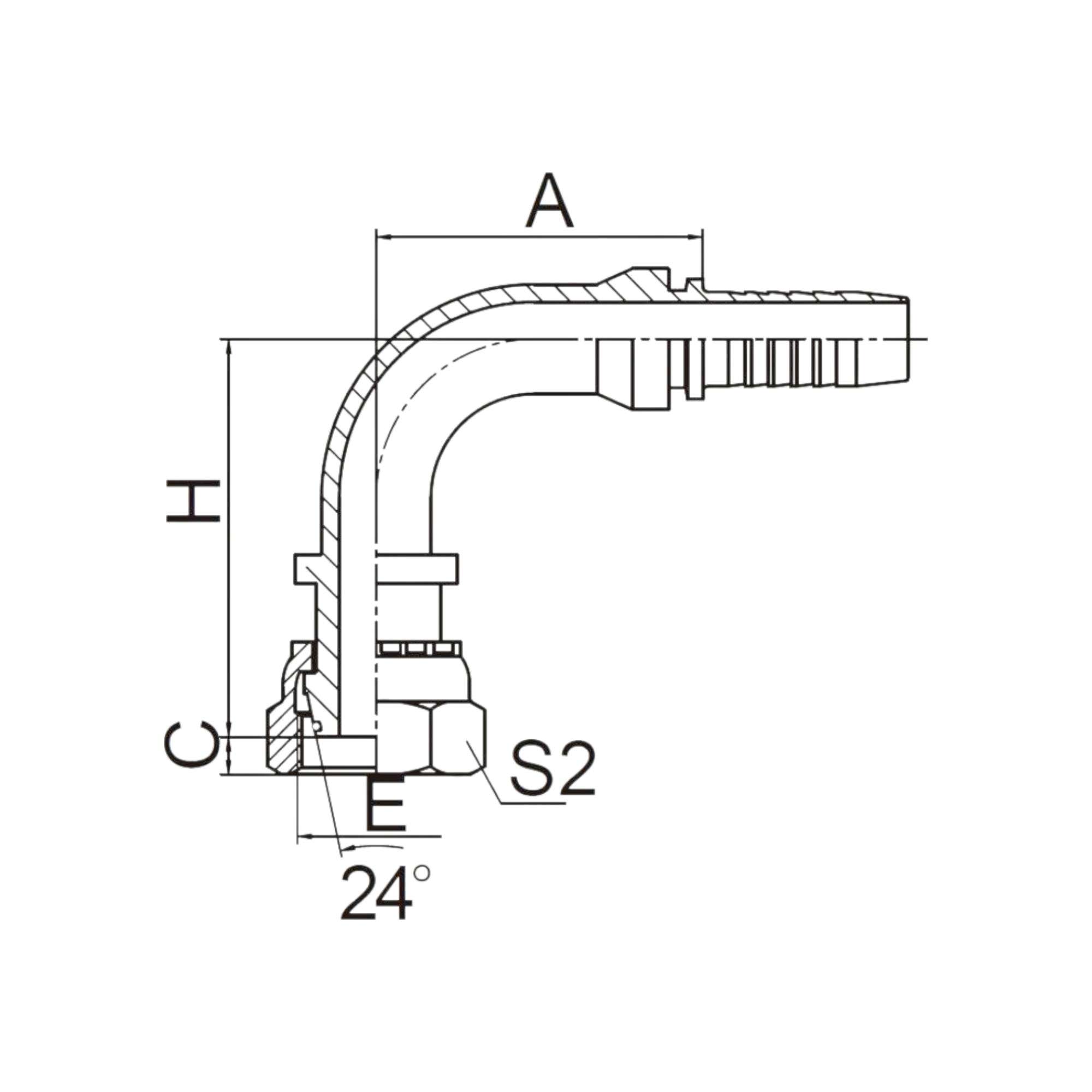 90°公制内螺纹 24°锥带O形圈重系列 20591-XX-XX