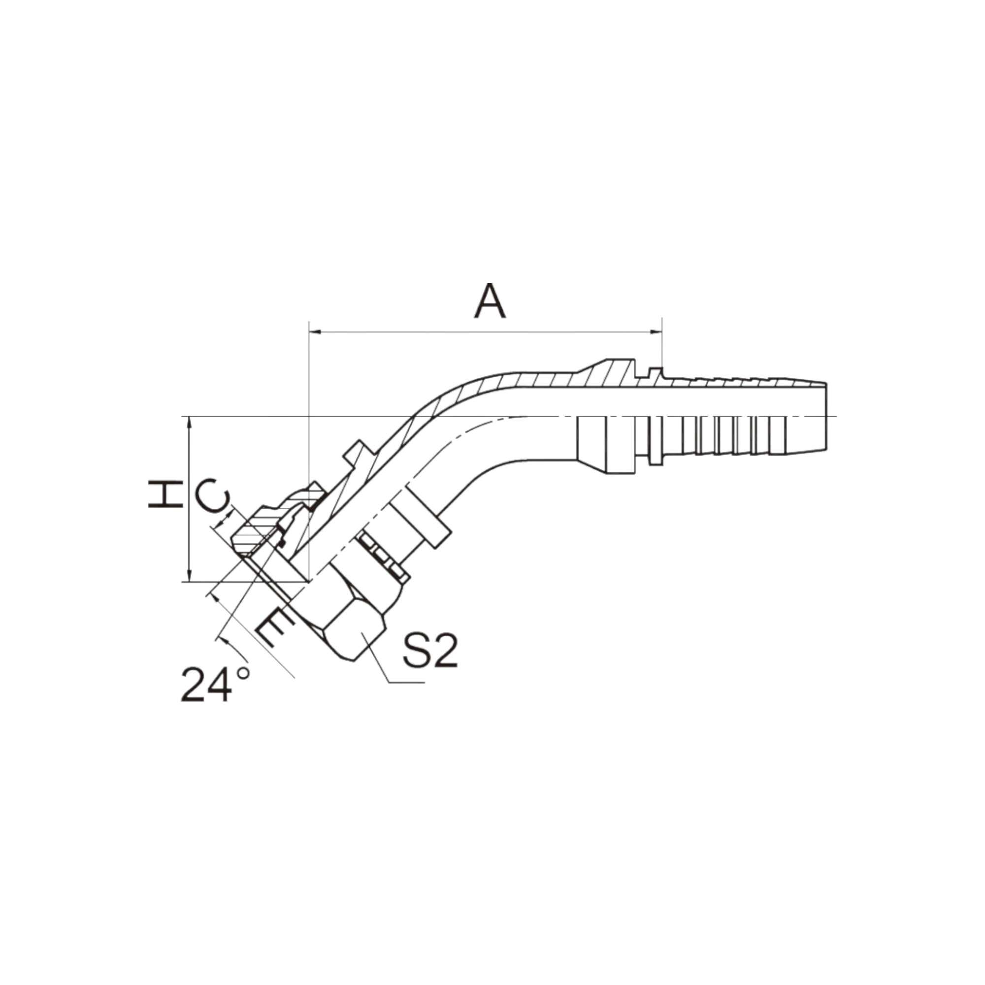 45°公制内螺纹24°锥带O形圈轻系列 20441-XX-XX