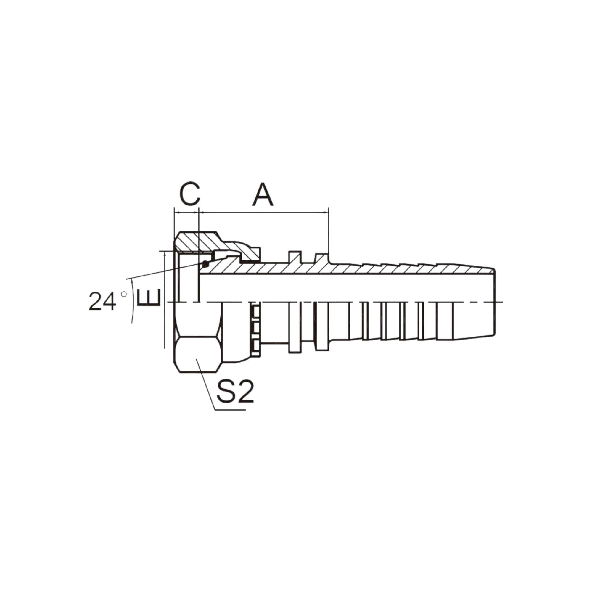 公制内螺纹24°锥带O形圈轻系列 20411-XX-XX