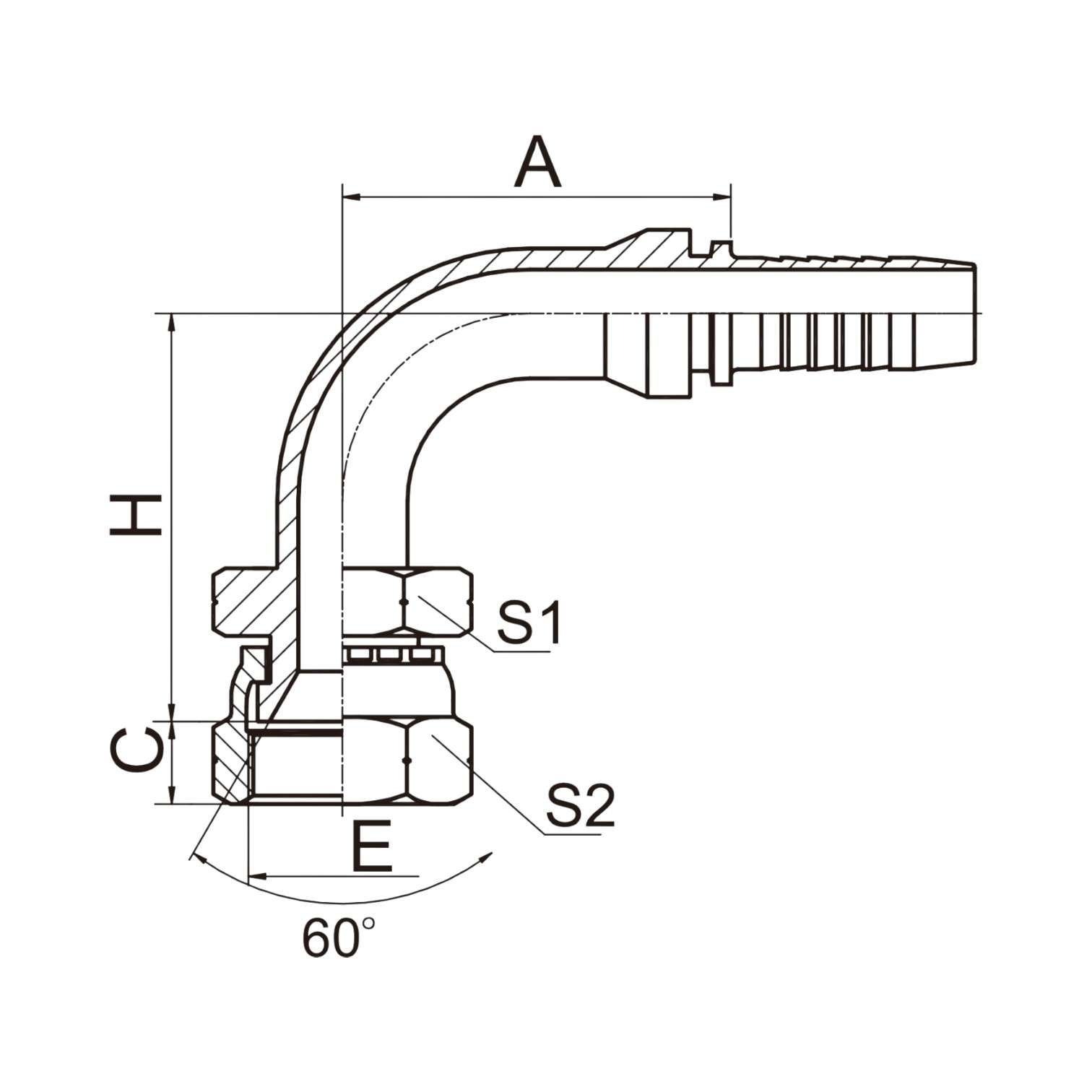 90°日本英管内螺纹60°内锥面  29691-XX-XX