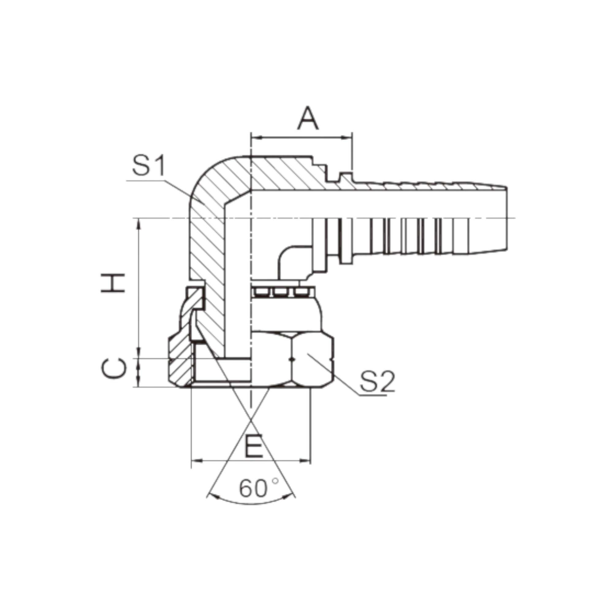 90°英管短身内螺纹60°外锥  22611K-XX-XX