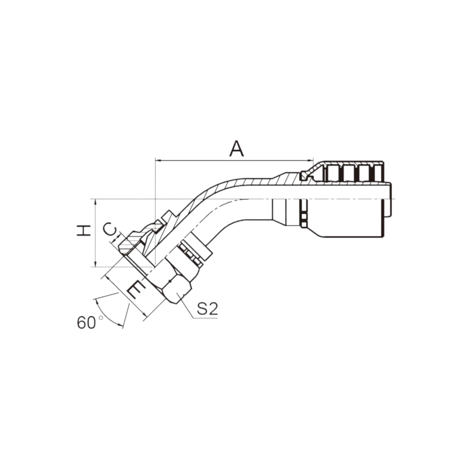 22641-Y 45° 英管内螺纹60°外锥面