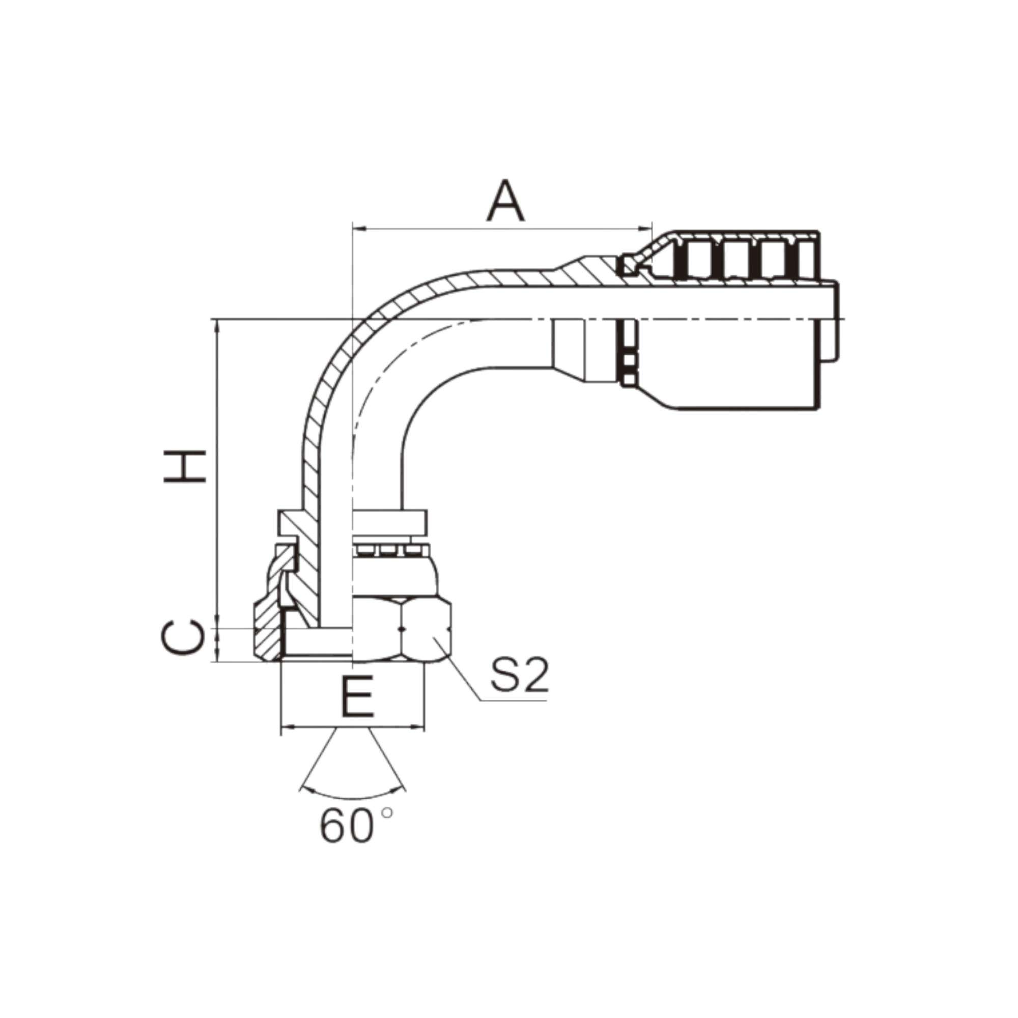 22691-Y 90° 英管内螺纹60°外锥面