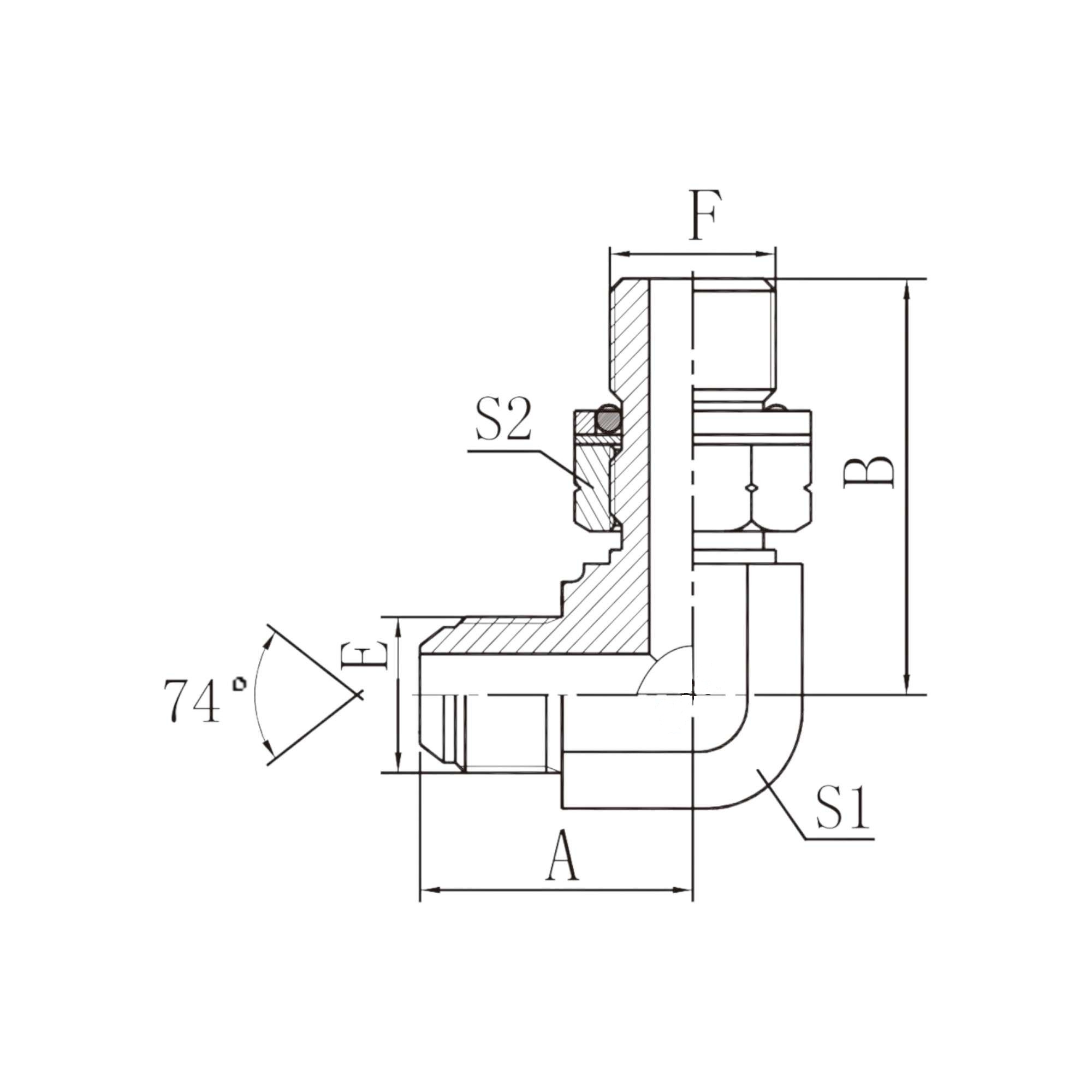 美制JIC外螺纹74°外锥/SAE外螺纹带O形圈轻系列 ISO 11926-3 90° 弯  1JO9-OG