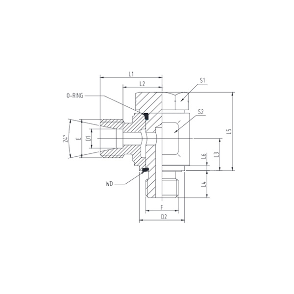 公制外螺纹24°锥/ 公制螺纹铰接式WD密封 1CI-1DI